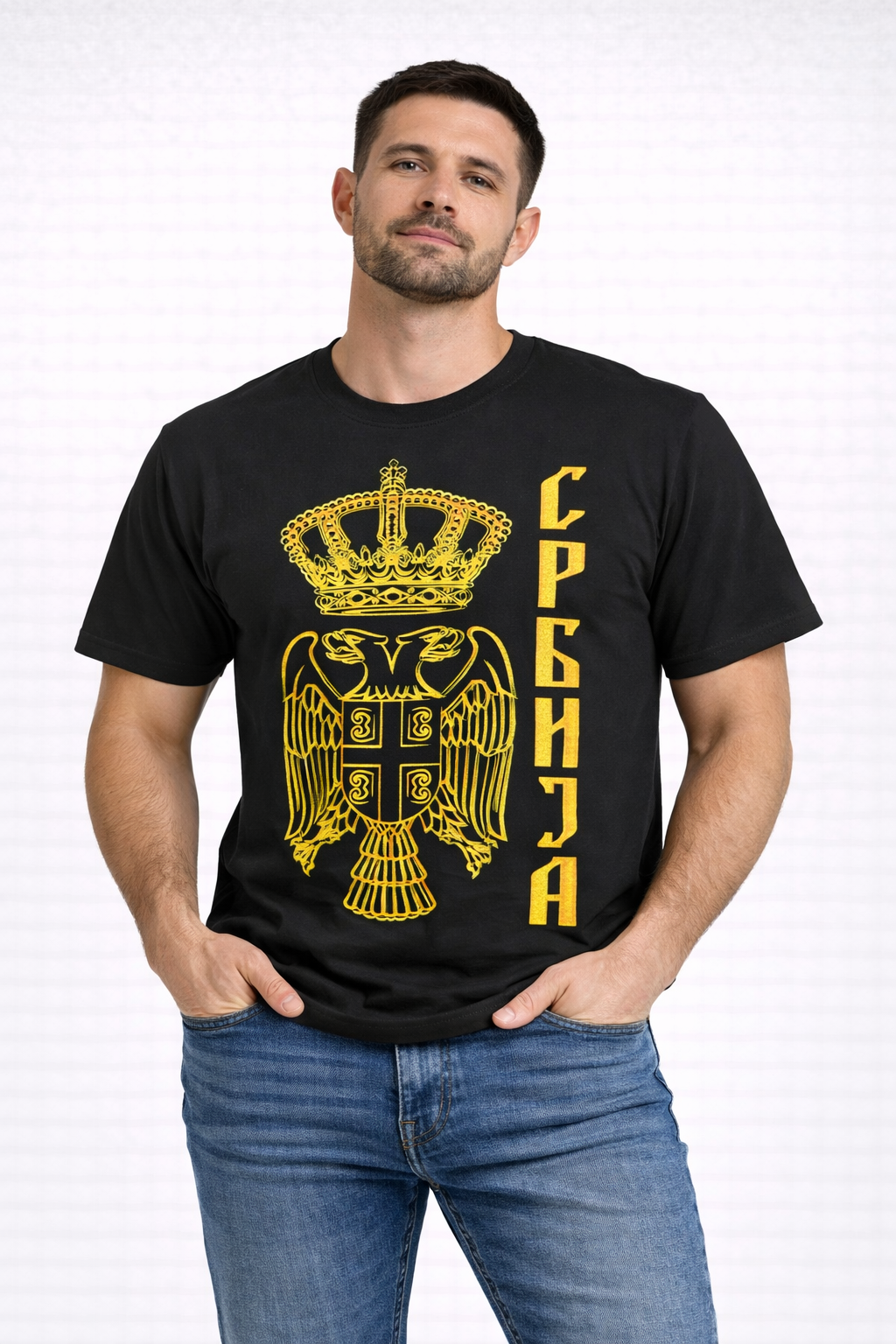 Majica Srbija crna zlatna