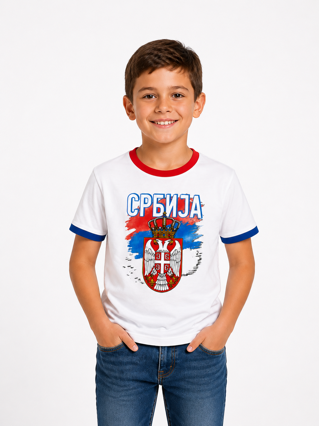 Srbija grb - Dečija majica bela