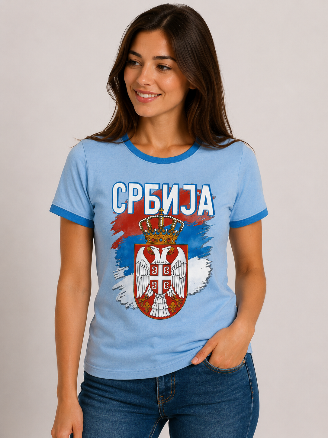 Srbija grb - Ženska majica svetlo plava